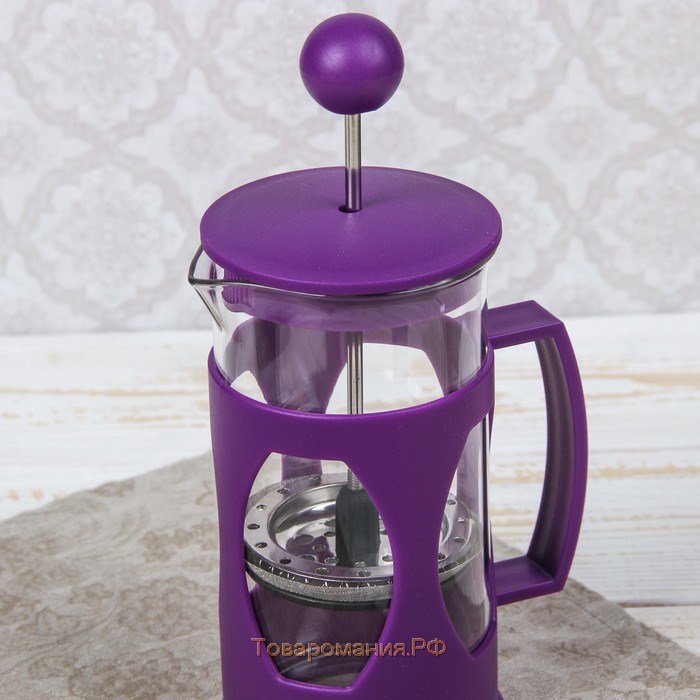 Чайник заварочный френч - пресс «Оливер», 350 мл, стекло, цвет фиолетовый