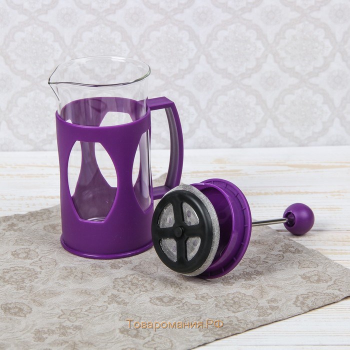 Чайник заварочный френч - пресс «Оливер», 350 мл, стекло, цвет фиолетовый