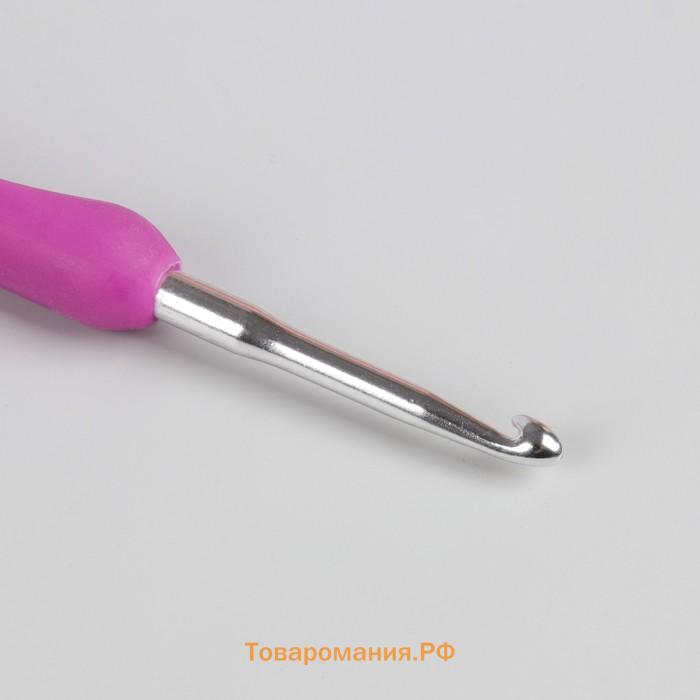 Крючок для вязания, с пластиковой ручкой, d=4 мм, 14 см, фиолетовый
