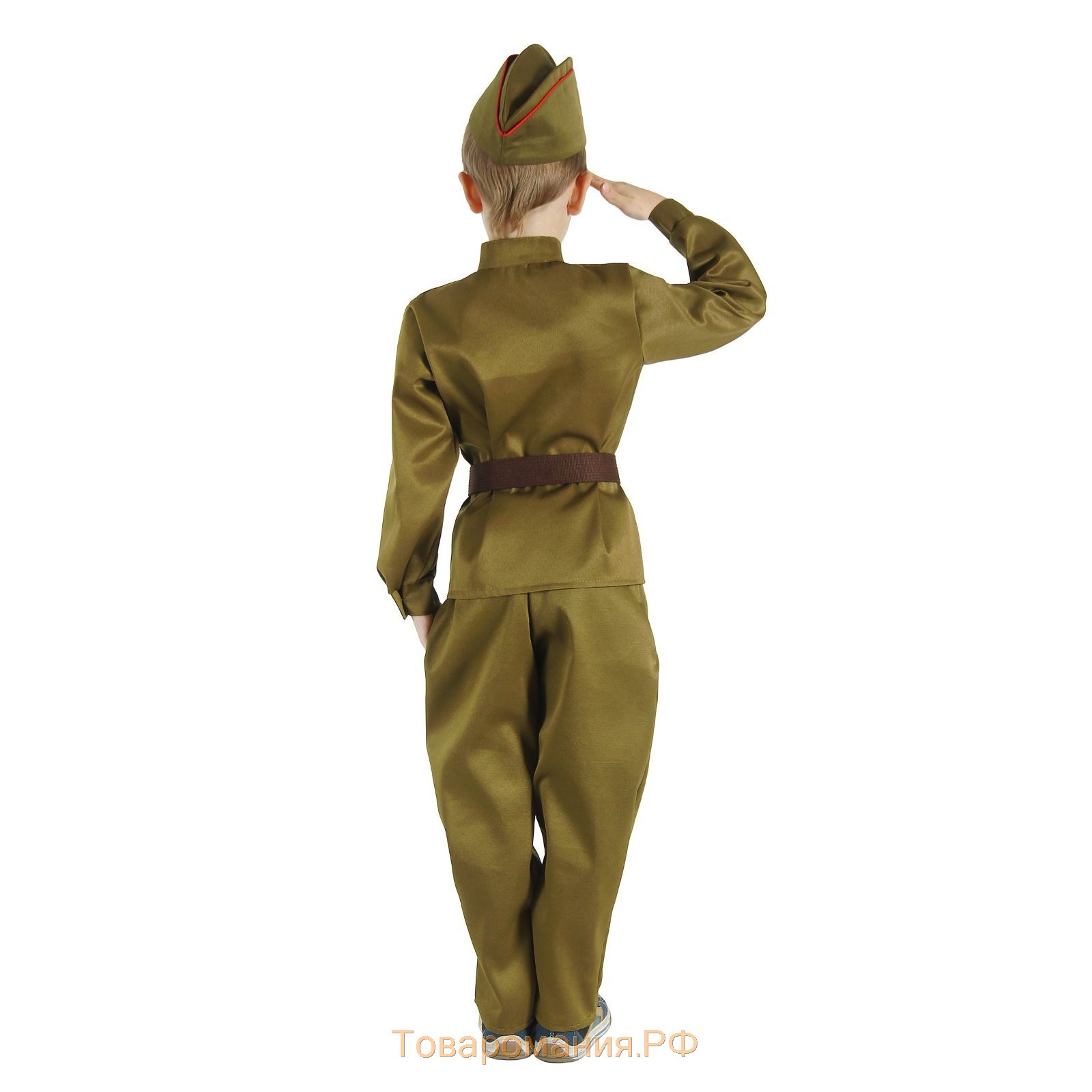 Детский карнавальный костюм "Военный", брюки, гимнастёрка, ремень, пилотка, р-р 30-32, рост 120-130 см