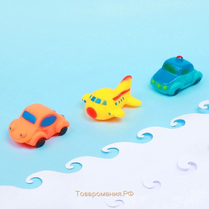 Набор резиновых игрушек для ванны «Транспорт», с пищалкой, 3 шт, виды МИКС, Крошка Я