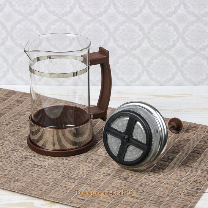 Чайник заварочный френч - пресс «Риц», 600 мл, стекло, цвет коричневый