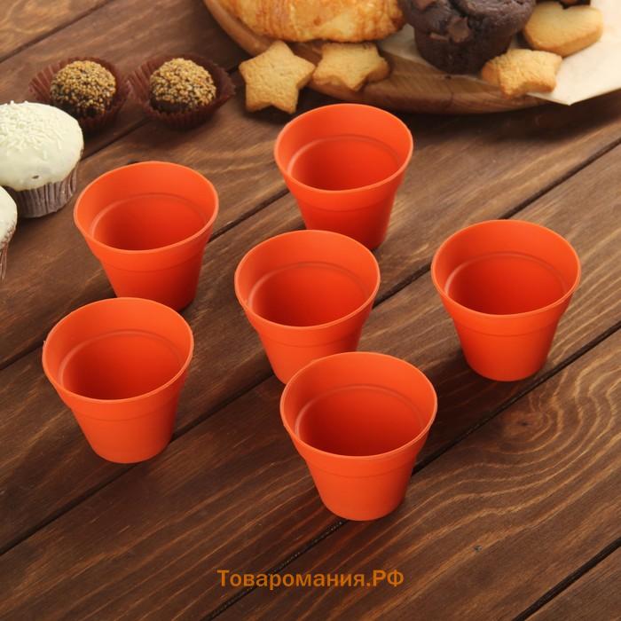 Формы для выпечки кексов  «Цветочные горшочки», силикон, 7×5.5 см, набор 6 шт., коричневые
