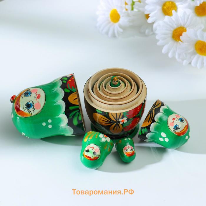 Матрёшка «Божья коровка», зелёное платье, 5 кукольная, 10-12 см