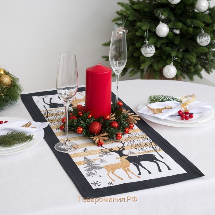 Дорожка на стол новогодняя «: Олени», 30 × 70 см, 100 % хлопок, саржа, 190 г/м²