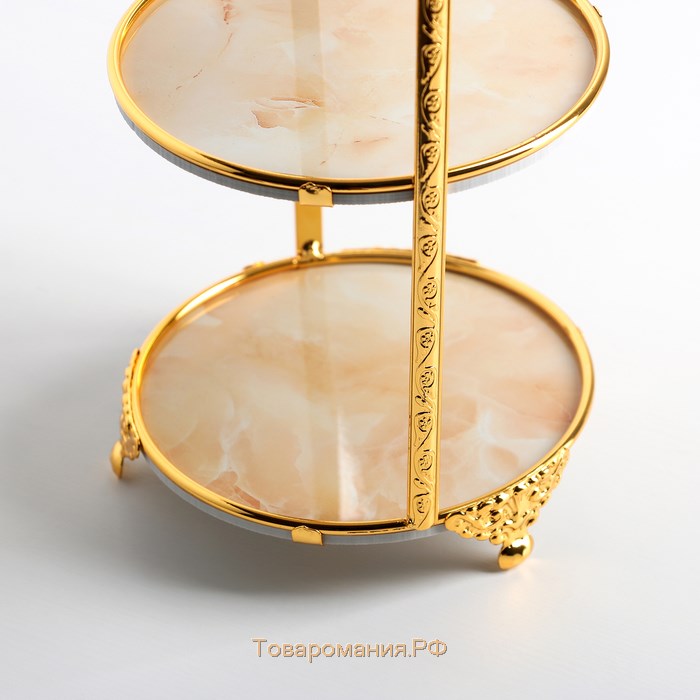 Подставка для десерта 3-х ярусная «Мрамор», 10,5×29 см, цвет металла золотой
