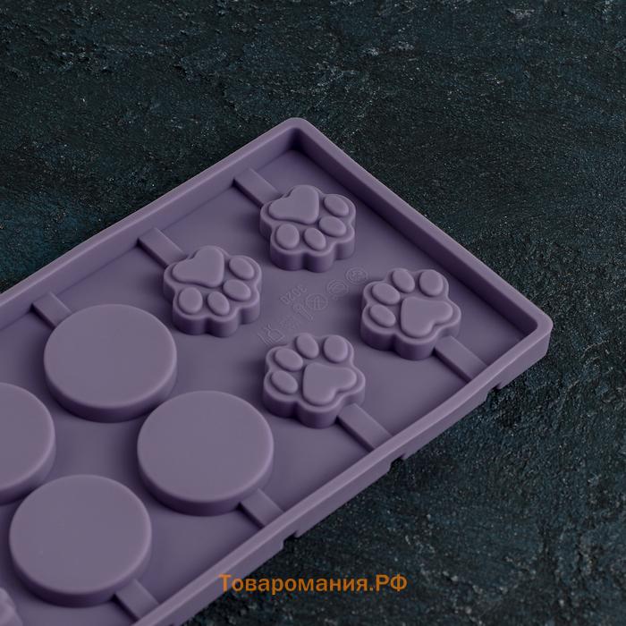 Форма для леденцов  «Вкусная сладость», силикон, 26.5×11.5 см, 12 ячеек (d=3.5 см), с палочками, МИКС