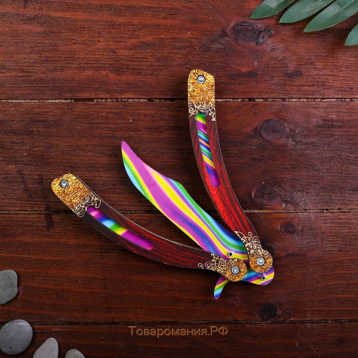 Сувенир деревянный «Нож бабочка» радужные линии