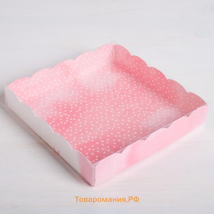 Коробка для печенья, кондитерская упаковка с PVC крышкой, Happy time, 15 х 15 х 3 см