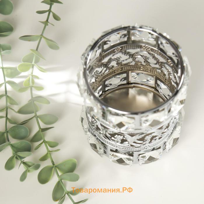 Подсвечник металл, стекло на 1 свечу "Кристаллы и цветы" серебро 11,5х10х10 см