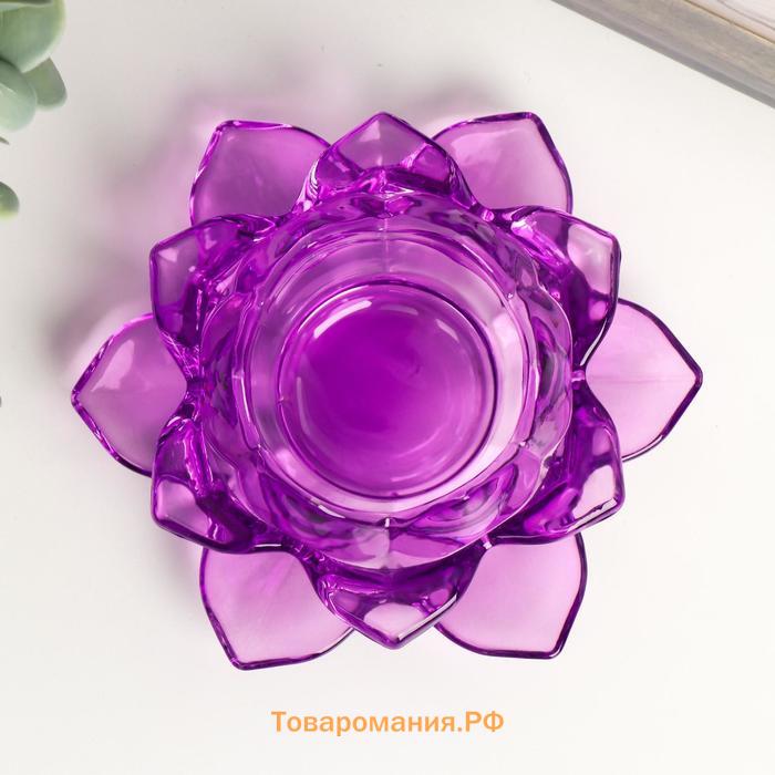 Подсвечник стекло на 1 свечу "Лотос" фиолетовый 5,5х12х12 см