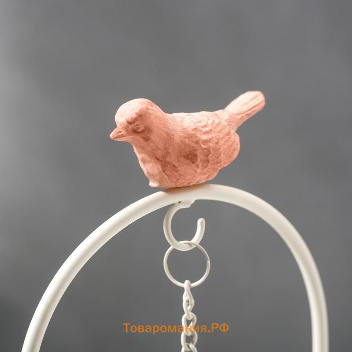 Подсвечник металл на 1 свечу "Клетка с цветочками с розовой птицей" белый 28,5х12х12 см
