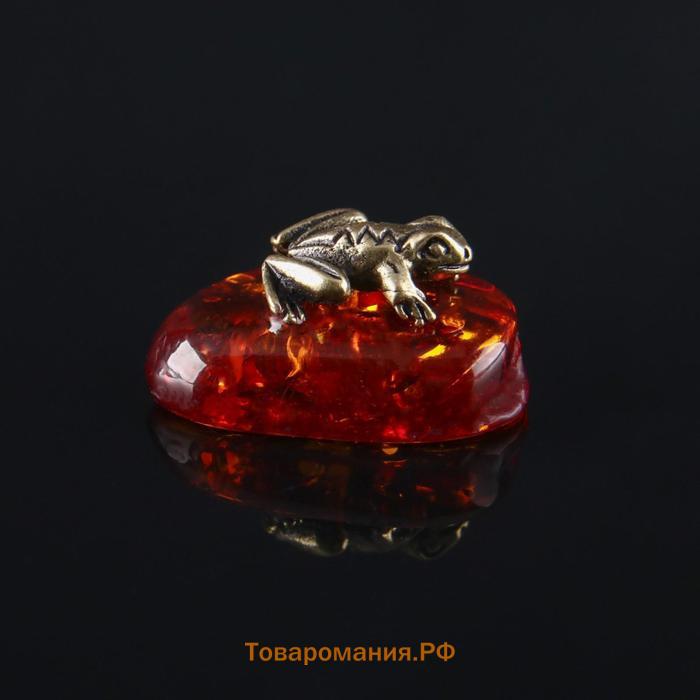 Сувенир "Лягушка", латунь, янтарная смола, 0,5х1,3х1,4 см