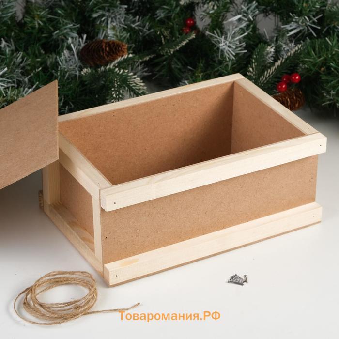 Подарочная коробка «Бандероль», 30×21×12.5 см, деревянная, с гвоздями, с верёвкой