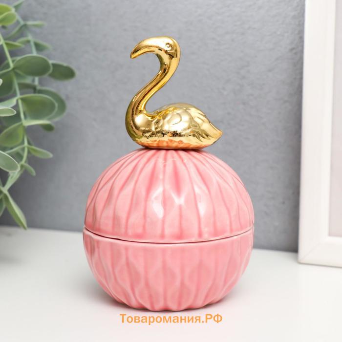 Шкатулка керамика "Золотой фламинго" розовая 13х7,5х7,5 см