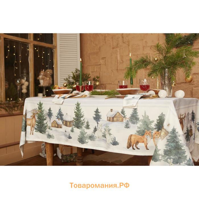 Скатерть новогодняя  "Forest animals" 150х180 +/-2см с ГМВО, 100%хл, саржа 190гр/м2