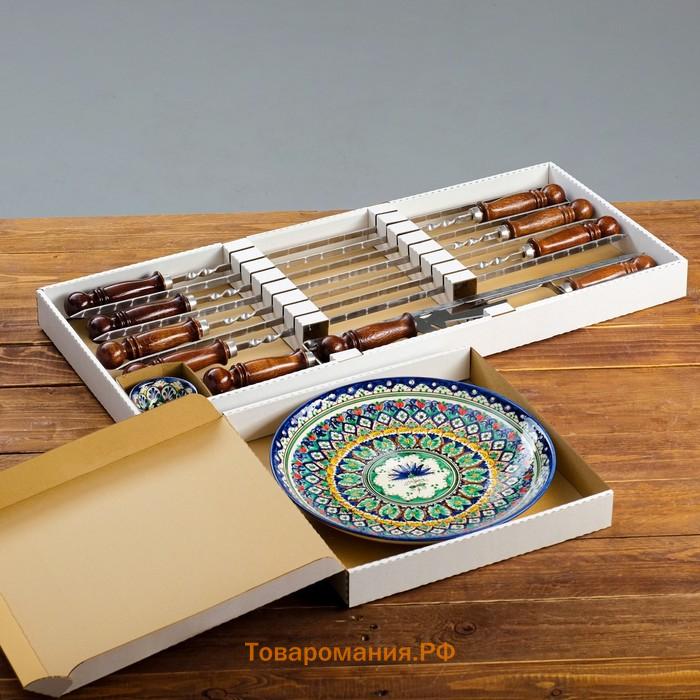 Набор с шампурами подарочный "Шафран", 12 предметов, в деревянной коробке, шампуры 50см