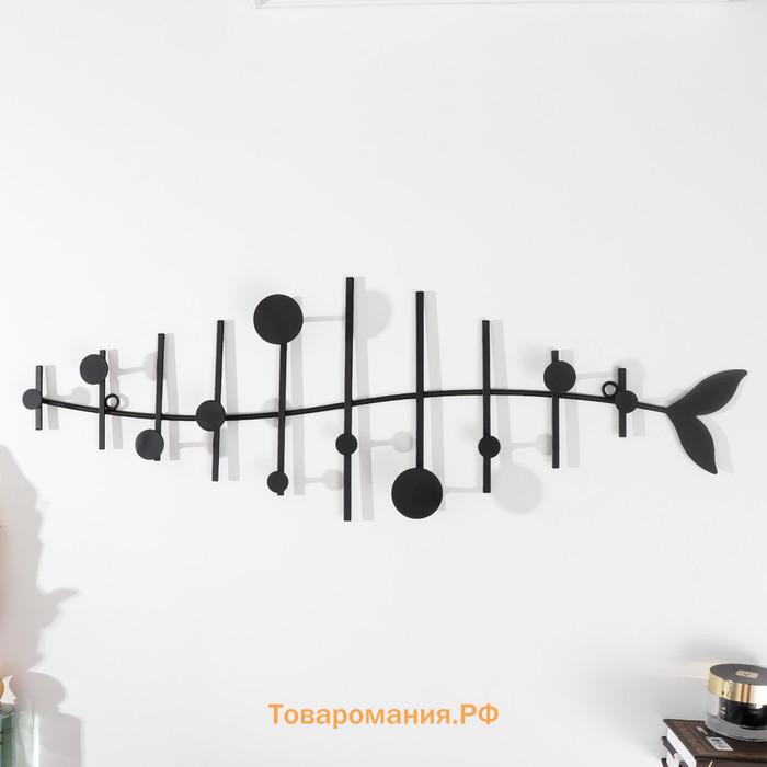 Крючки декоративные металл "Скелет рыбы" чёрный 21х62 см