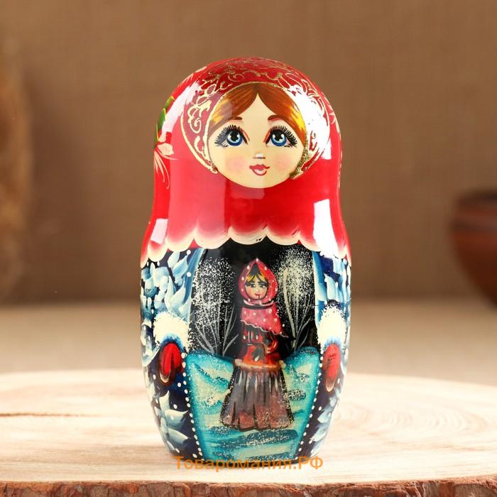 Матрёшка дерево «Тройка», красный платок, 5 кукольная, люкс