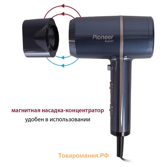 Фен Pioneer HD-1800, 1400 Вт, 2 скорости, 3 режима, 1 насадка, чёрный