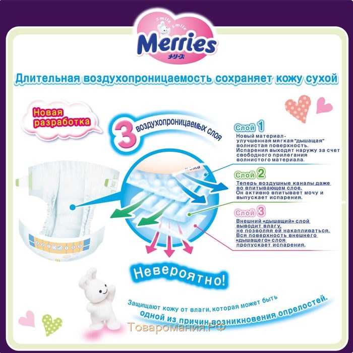 Подгузники-трусики Merries M 6-11 кг, 58 шт.