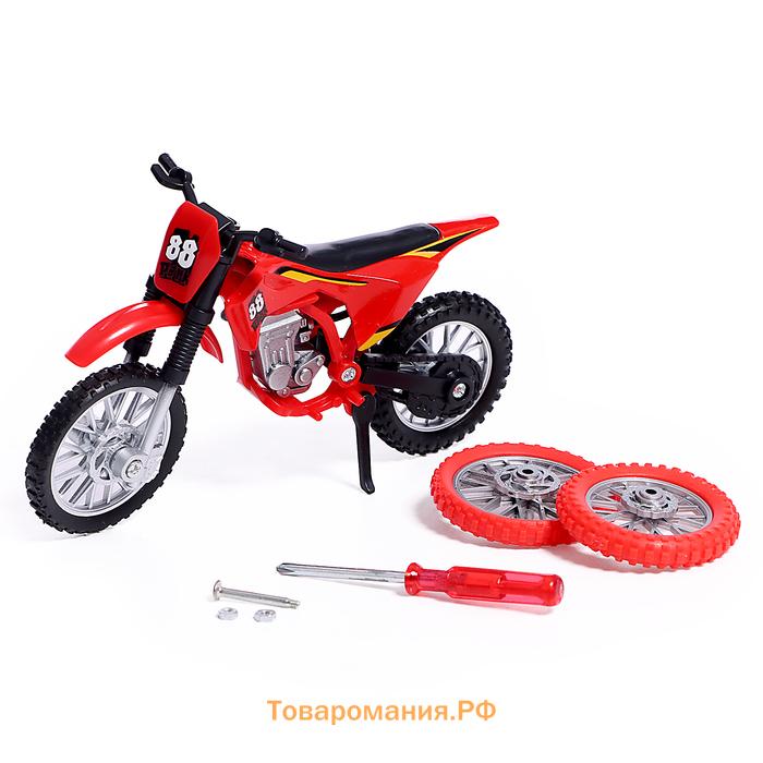Мотоцикл «Эндуро», металлический, со сменными колёсами, 1:18, цвет МИКС