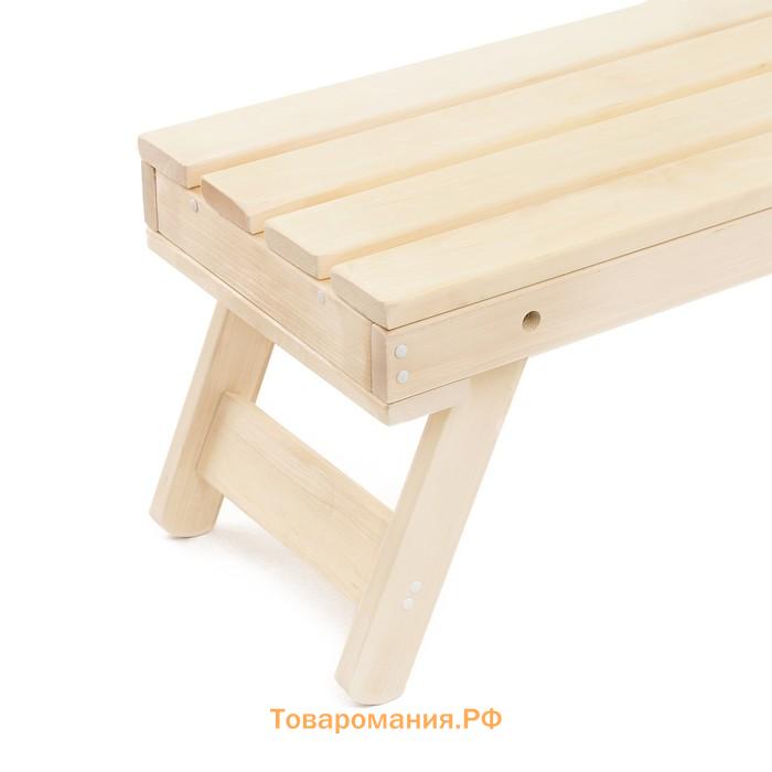Лавка деревянная складная из липы, 120 х 44 х 43 см, для бани и дачи, нагрузка до 200 кг