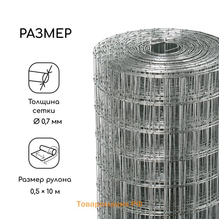 Сетка оцинкованная, сварная, 10×0.5 м, ячейка 12.5×25 мм, d=0.7 мм, Greengo