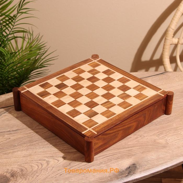 Игра настольная 3 в 1, шахматы, домино, кубики, доска 35×35 см, дерево шишам