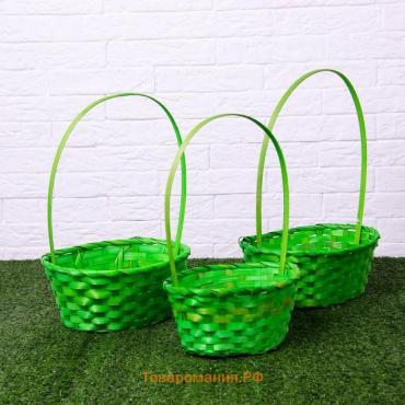 Набор корзин плетеных, бамбук, 22х18x10/34см, 24х19x10/36см, 27х21x10/38см, 3шт., зеленый