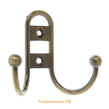 Крючок мебельный ТУНДРА TKd=017, двухрожковый, бронза