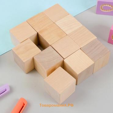 Кубики деревянные «Неокрашенные», 12 шт., размер кубика 3.8×3.8 см