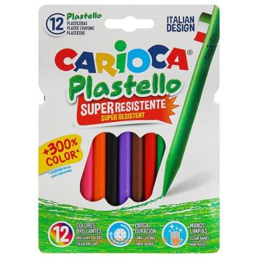 Мелки пластиковые 12 цветов, Carioca "Plastello", яркие цвета, экономичный расход, не пачкаются, круглые, в конверте