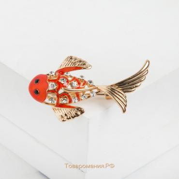 Брошь «Рыбка», цвет оранжево-белый в золоте