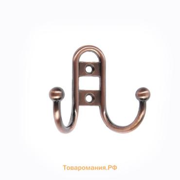 Крючок мебельный ТУНДРА TKd=016, двухрожковый, медь