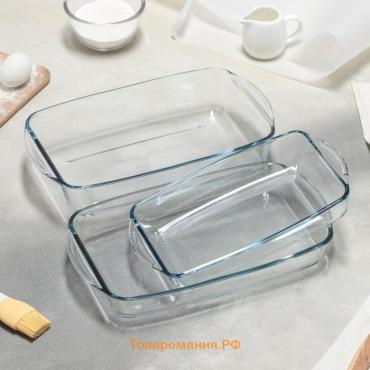 Формы для запекания Paşabahçe Borcam, 3 предмета: 1.3 л, 1.95 л, 2.75 л, прямоугольные, жаропрочное стекло, прозрачные