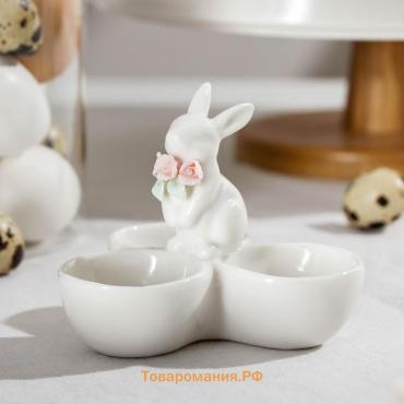 Менажница SL Home «Кролик», 3 ячейки, 30 мл, 11.5×9.5 см, керамика, белая