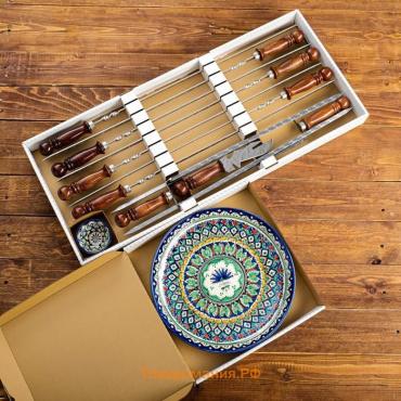 Набор с шампурами подарочный "Шафран", 12 предметов, в деревянной коробке, шампуры 50см