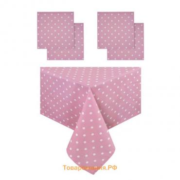 Набор кухонный Pink polka dot: скатерть 140х180 см, салфетка сервировочная 40х40 см. - 4 шт, цвет ро