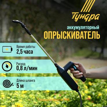 Опрыскиватель аккумуляторный ТУНДРА, 7.4 В, 2.4 Ач, Li-on, 0.8 л/мин, 2 насадки, шланг 5 м